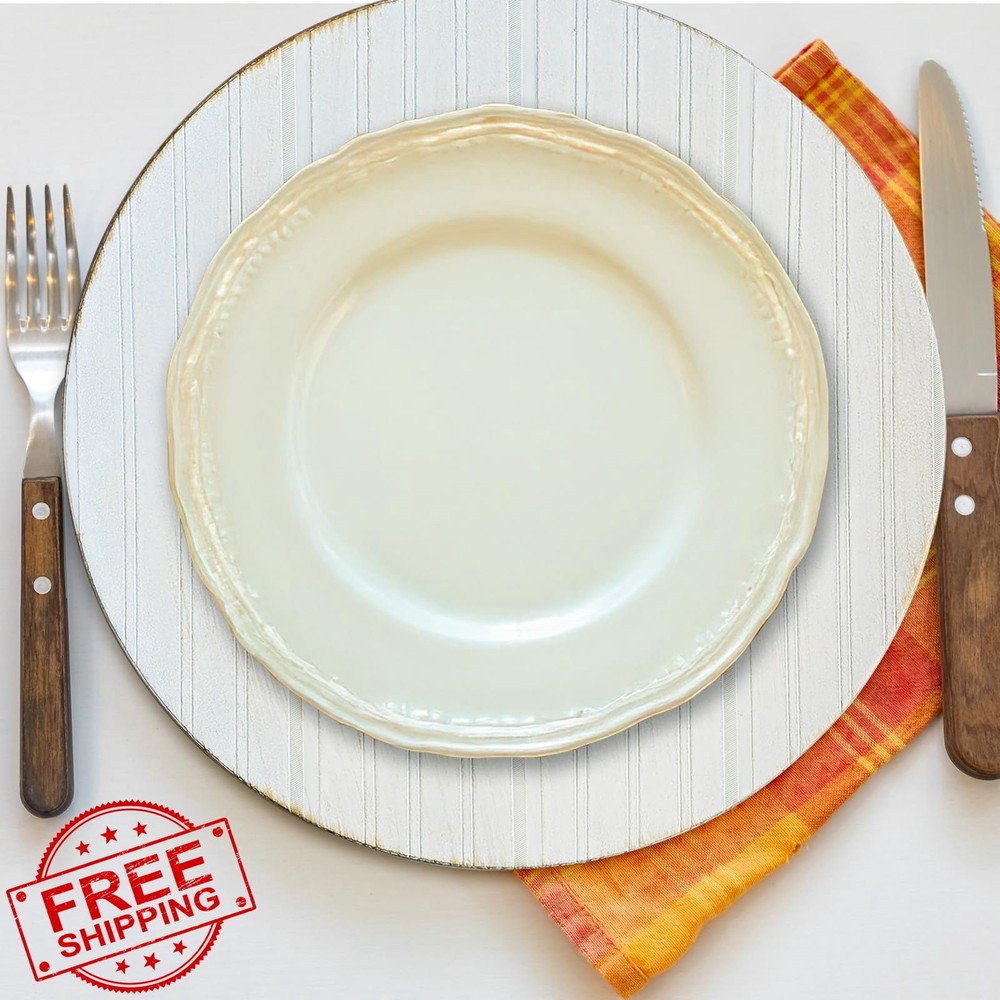 Brightalk 13" Charger Plates Set 6 Stripe White Round Server Ware