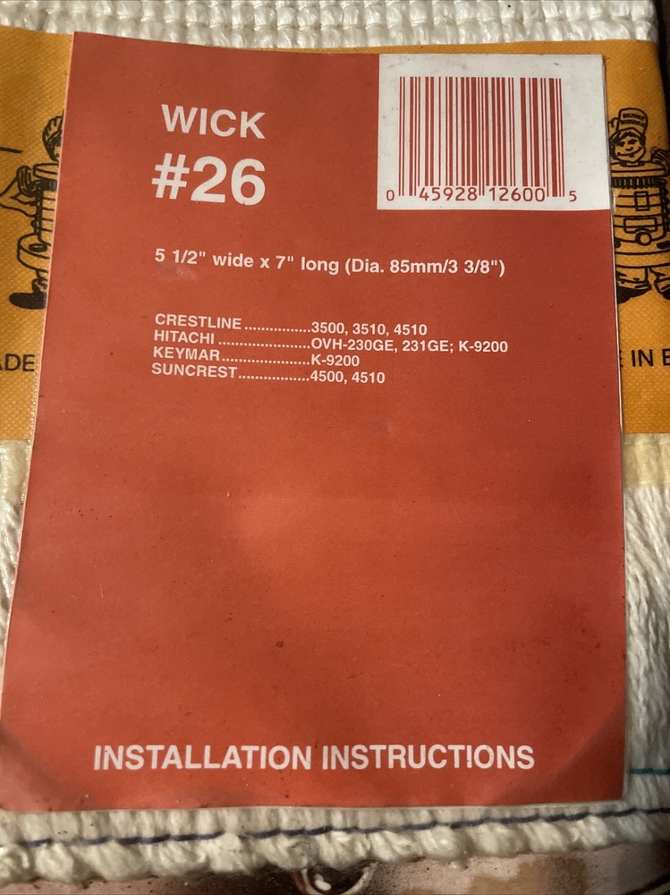 New CUI Kerosene Heater Wick #: 26