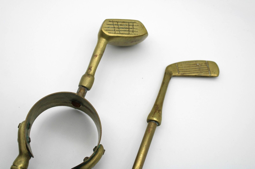 Solid Brass Golfer Fireplace Tools Set & Stand - 14" Tall - Clubs/Bag Golf