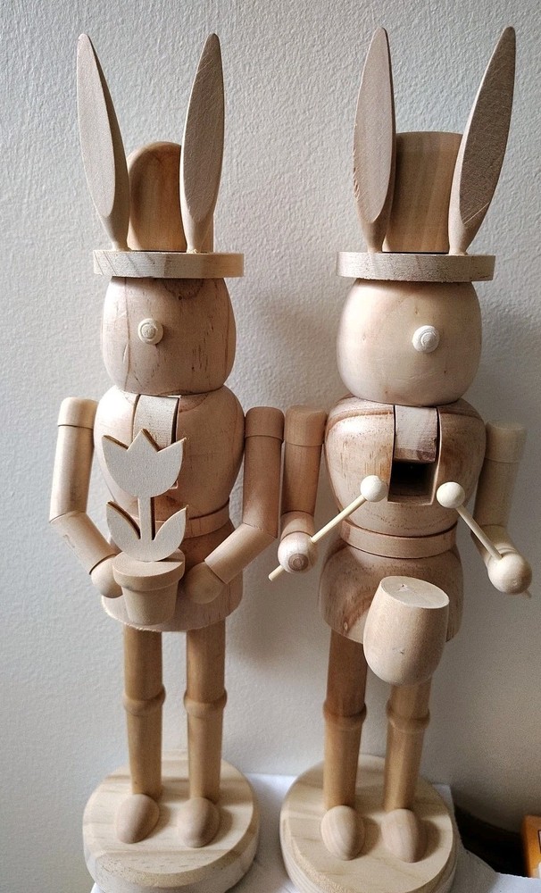 Make Market Wood Easter Bunny Rabbit Nutcracker Pair Unpainted Art Craft Project