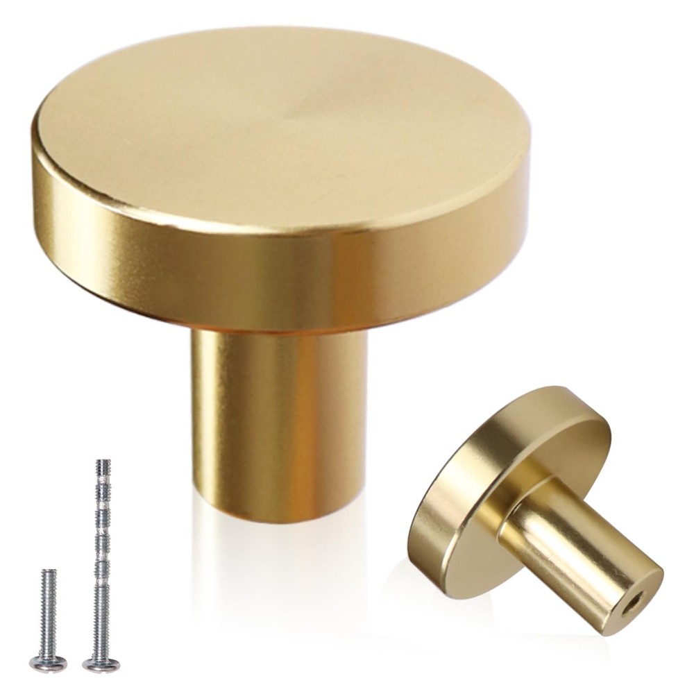 5 Pack Gold Cabinet Knobs Solid Drawer Knobs Brushed Brass Kitchen Hardware H...