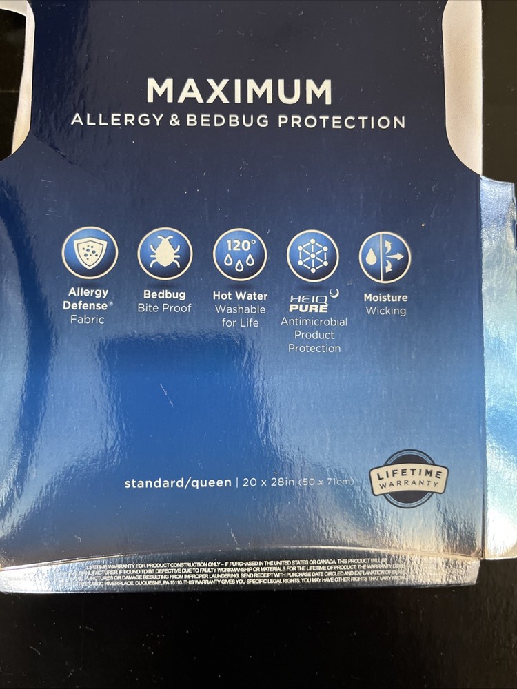 Allerease Zippered Pillow Protector Standard Queen 20”x28” Max Allergy & Bedbug