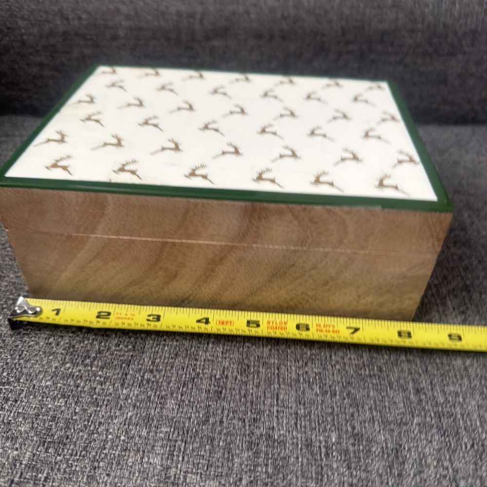 2 decorative boxes, wooden w painted inlay de deer (small- medium)