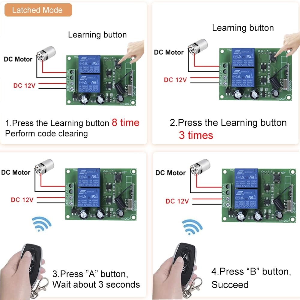 DC 5V-60V Motor RF Remote Control, KR1202, Forward, Reverse, 433Mhz, Relay
