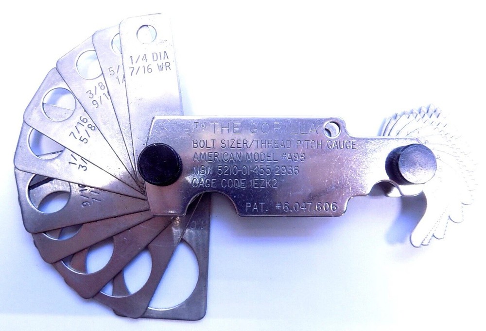 Gorilla A98 SAE Bolt Sizer-Thread Pitch Gauge Metal