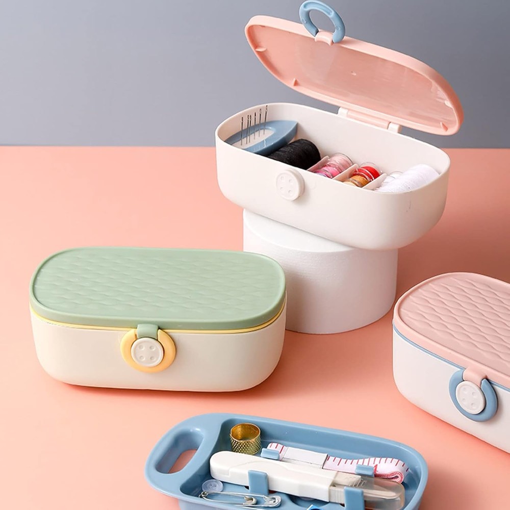 Portable Sewing Kit for Adults – Pink Plastic Box with Needle & Thread