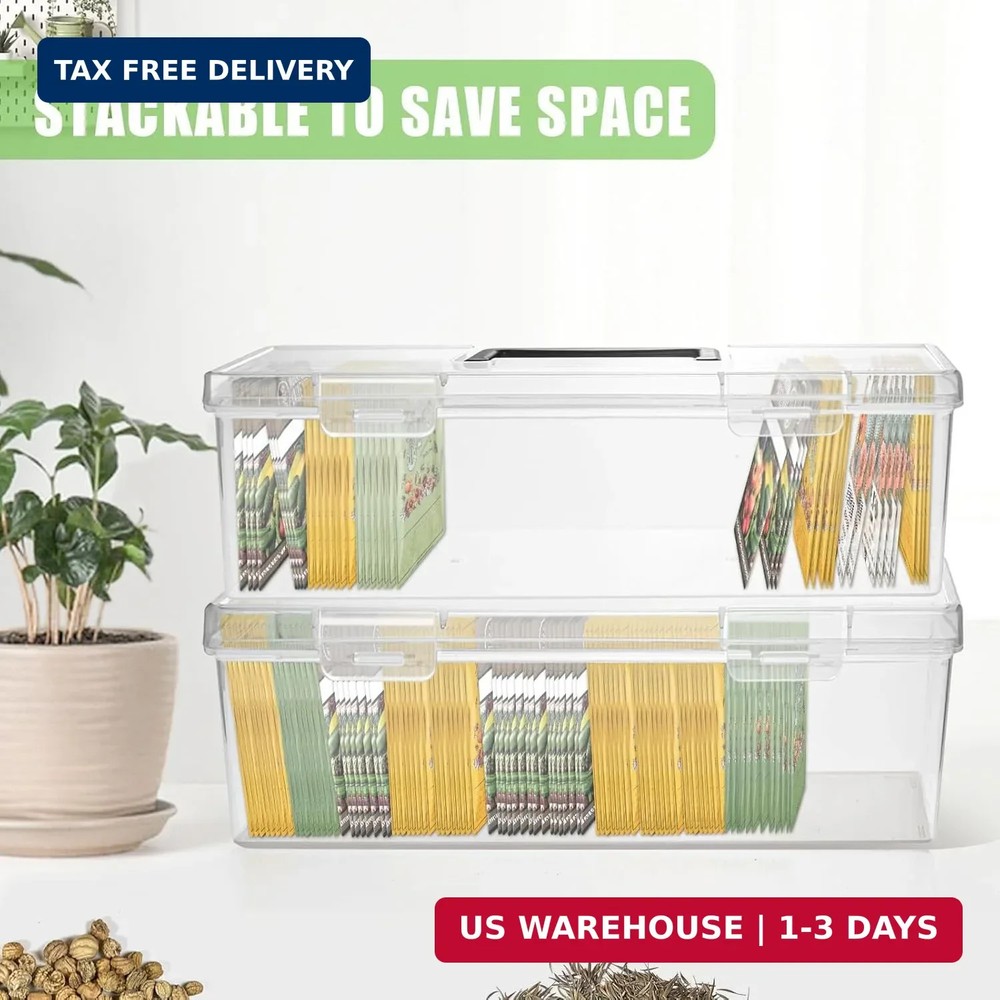 tutata Seed Packet Organizer Box Plastic Portable Seed Packet Storage Box, Seed