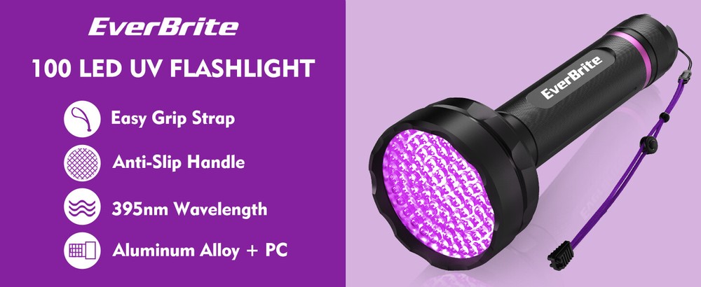 EverBrite Black Light Flashlight UV Flashlights Batteries Include Aluminum LED