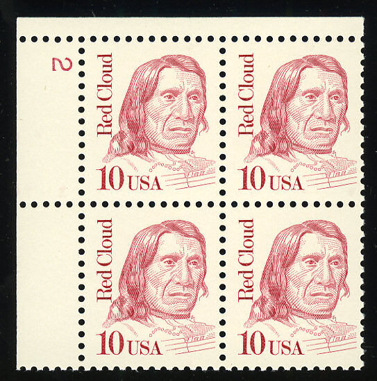 US #2175c 10¢ Red Cloud plate block PB VF NH MNH