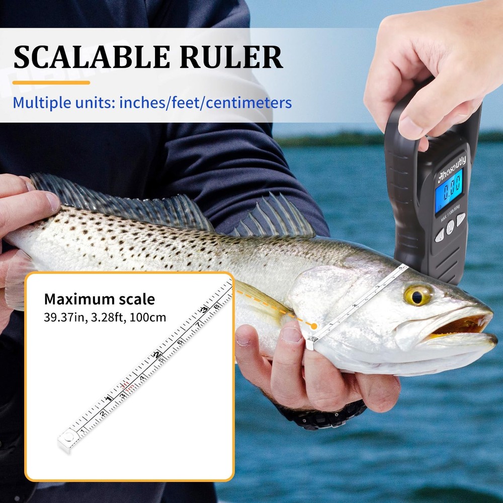 Fish Scale,110lb/50kg Large Handle,Large Backlit LCD Display,Digital Black