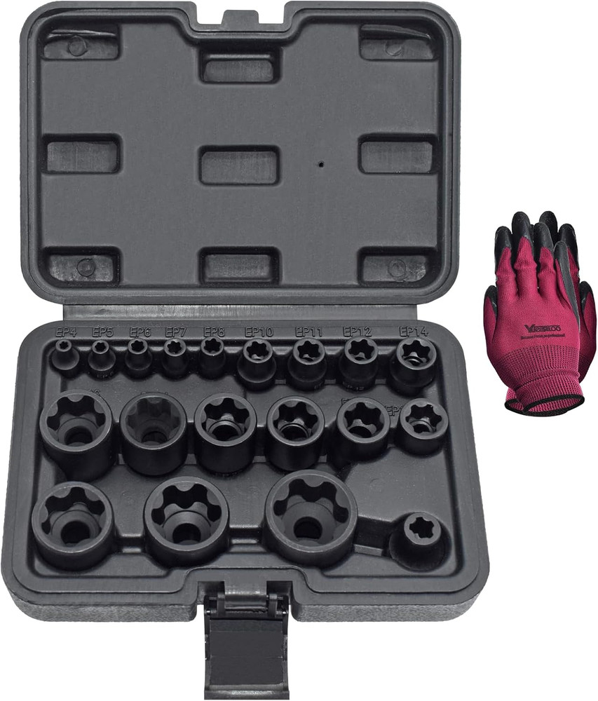 Torx plus Socket Set, External Torx plus 6 Point EP Socket EP4 - EP32 19Pcs with