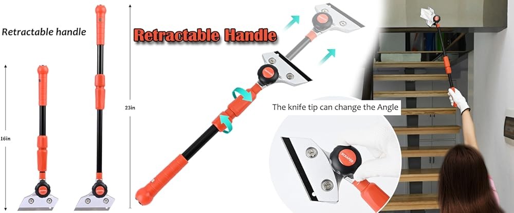 Retractable Blade Scraper Long Handle Heavy Duty Floor Scraper