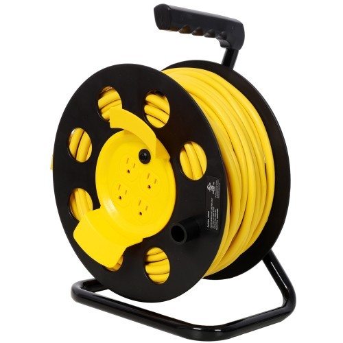 Long wire reel  100-foot long heavy-duty cable reel with socket