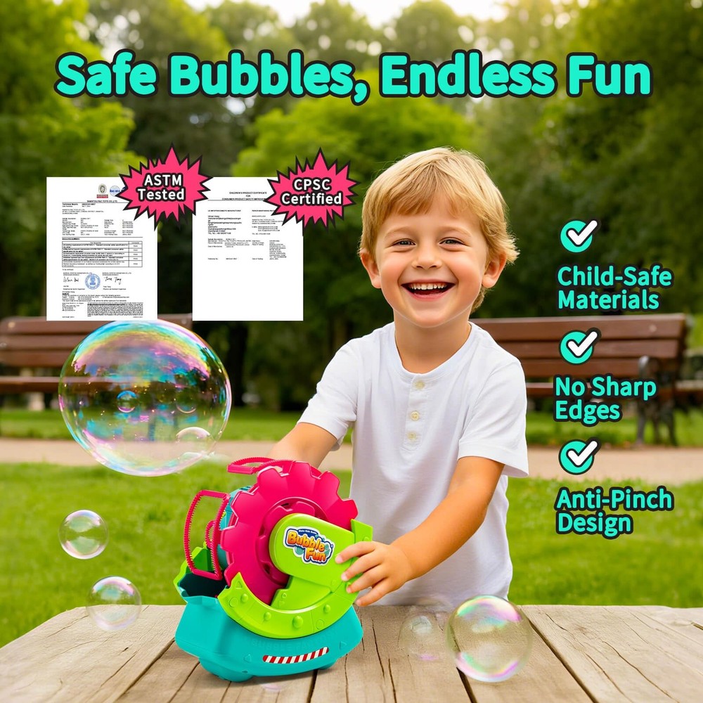 Bubble Machine for Toddlers & Pets, with 8oz Safe Solution, Extra Large & Bub...
