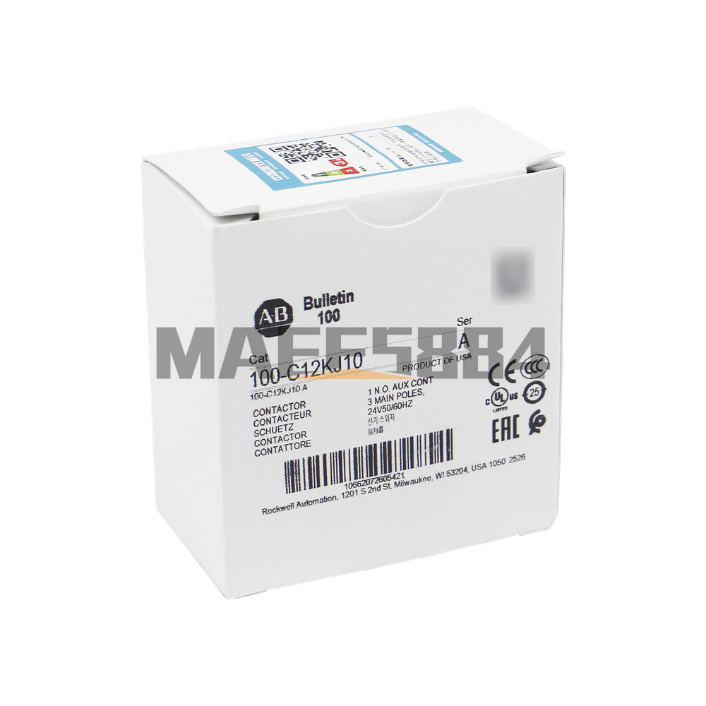 New Allen Bradley 100-C12KJ10 IEC 12 A Contactor 24V 50/60Hz Screw Terminals