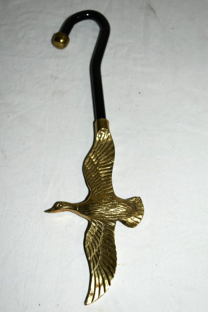 Unique 10 3/4" brass goose flying BOOT Strap puller  EUC