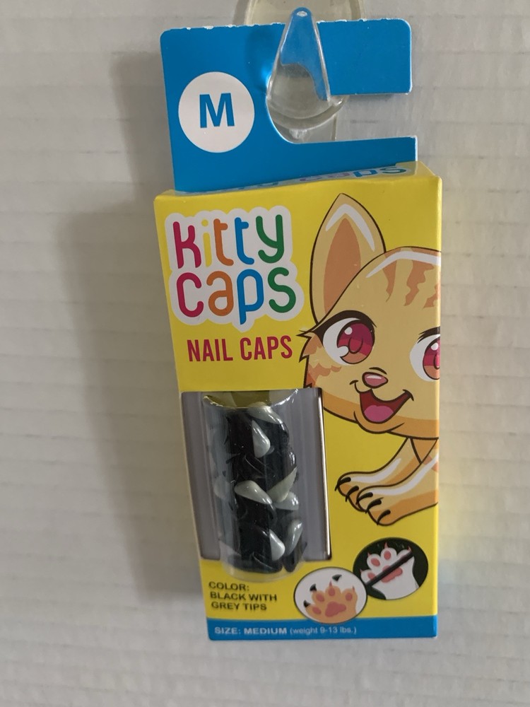 Kitty Kat Black & Gray Nail Caps. ( Size Medium )