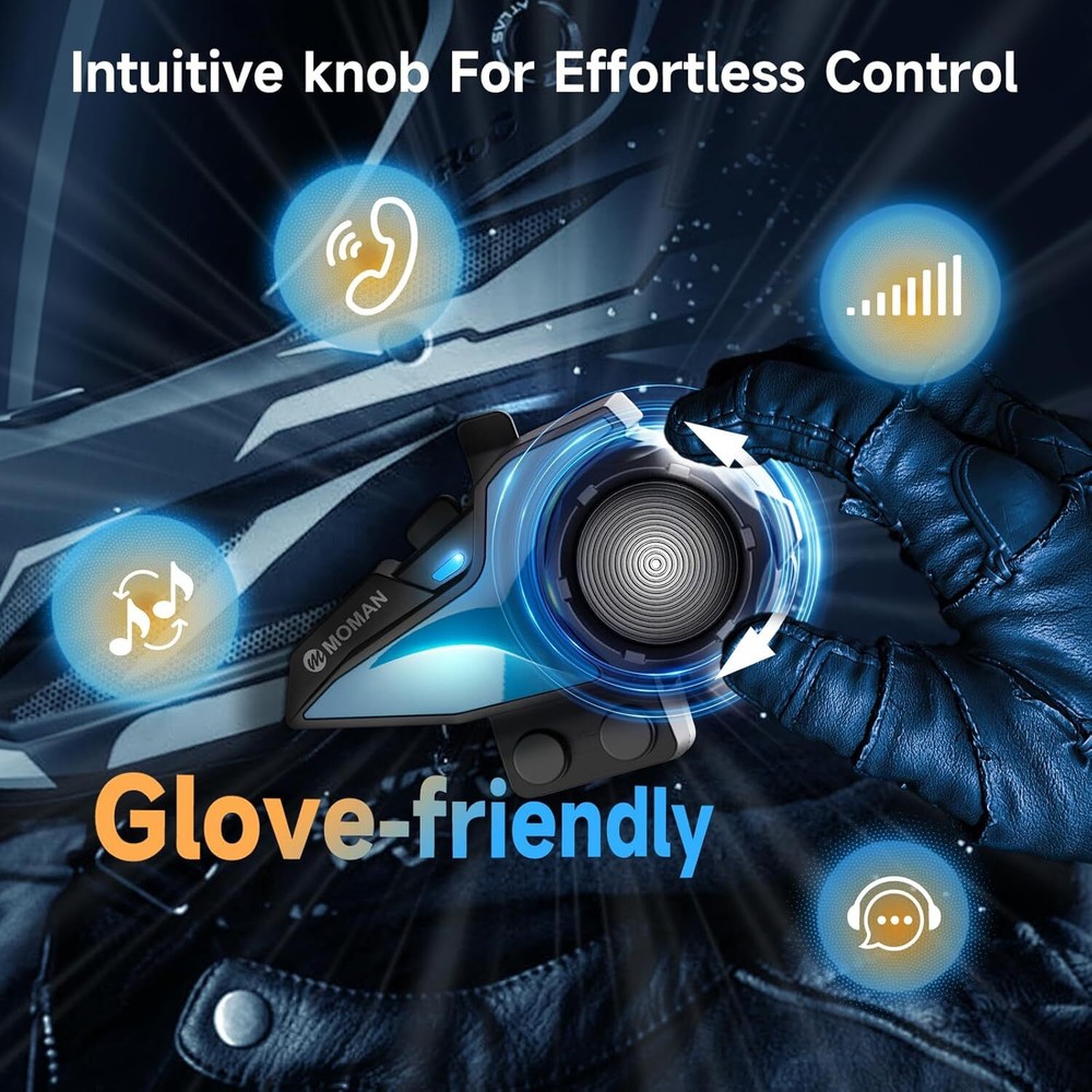 Moman H2E Motorcycle Helmet Wireless Headset Intercom Audio Multitasking 2Pack