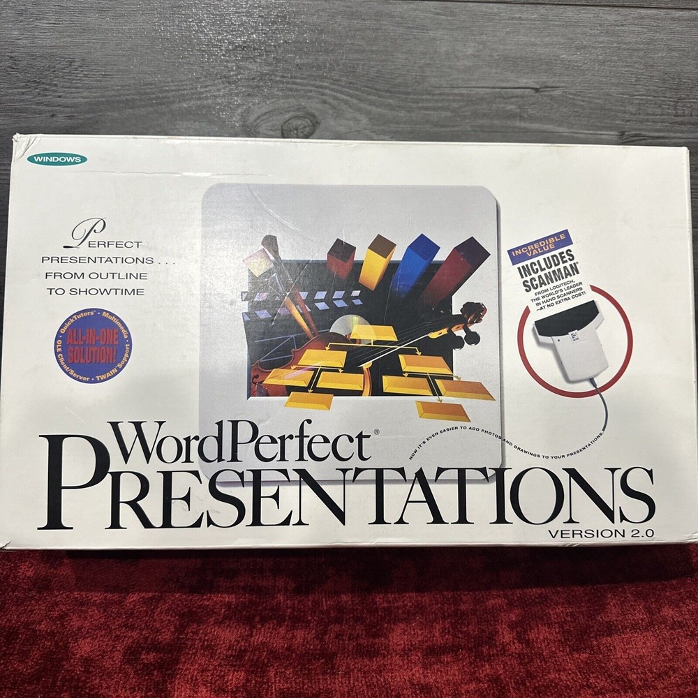 Windows Word Perfect Presentations Version 2.0 With Logitech Scanman Scanner