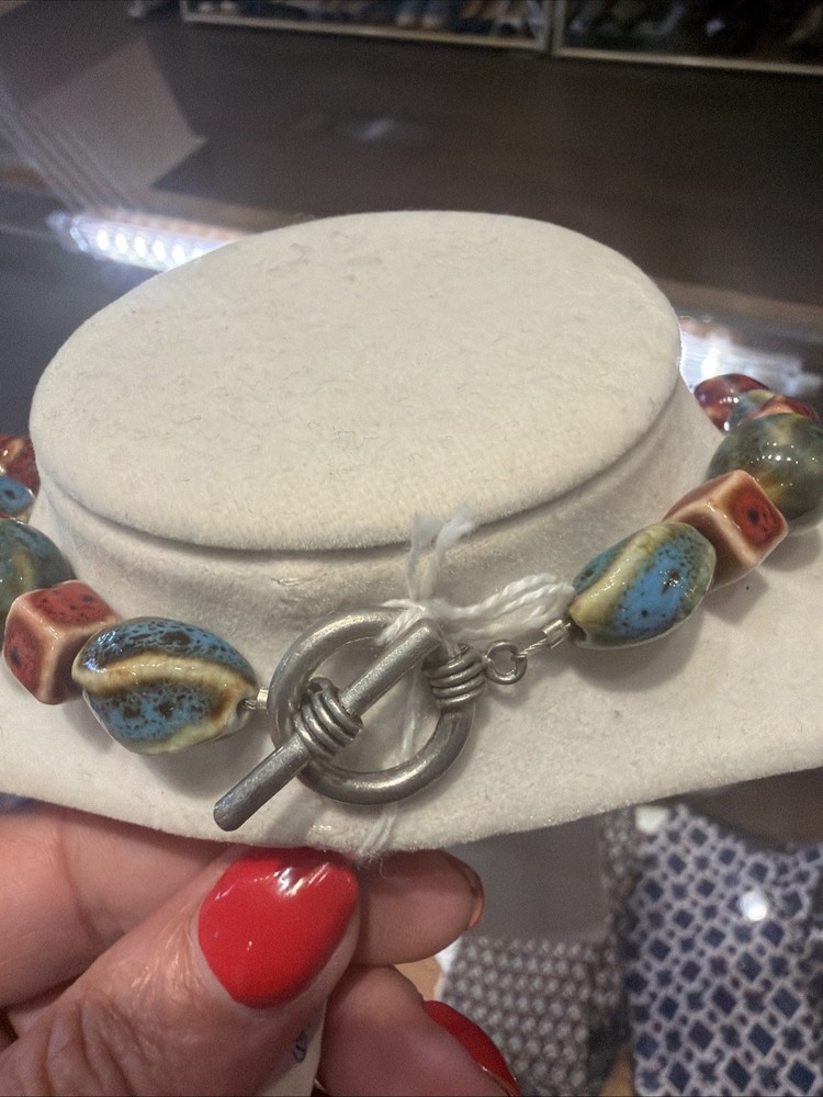 Vintage Textured ceramic bead necklace