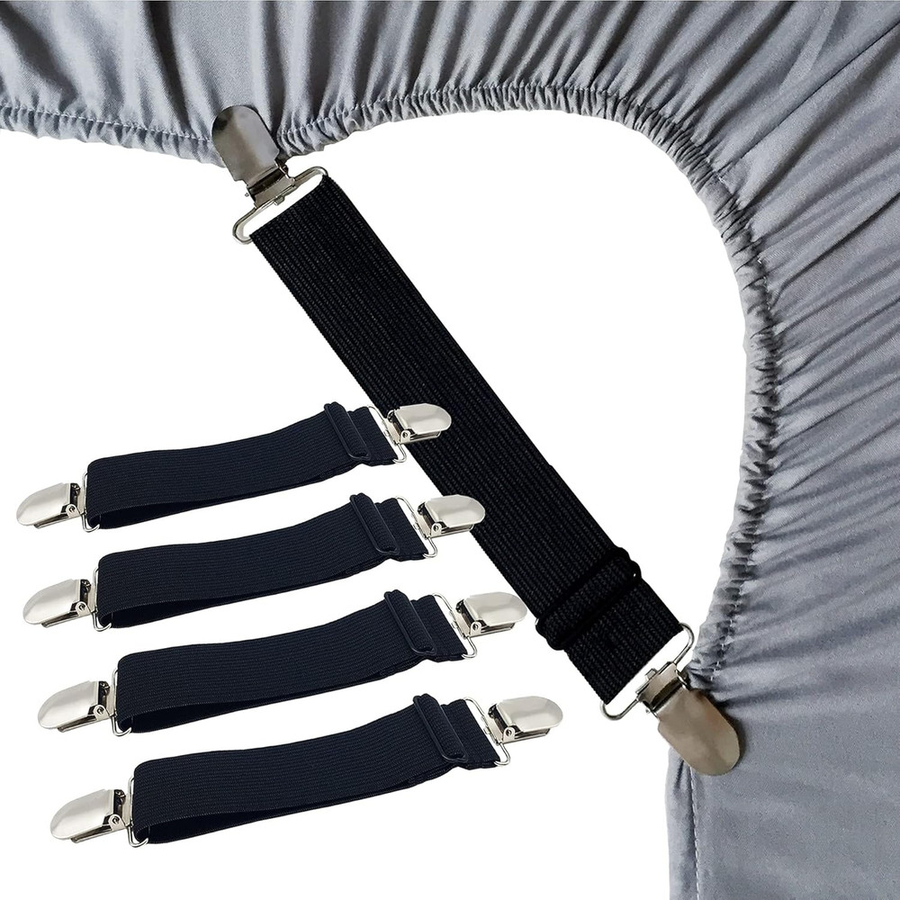 4pc Bed Sheet Straps Adjustable Fitted Sheet Keeper Holder Corner Clips Fastener