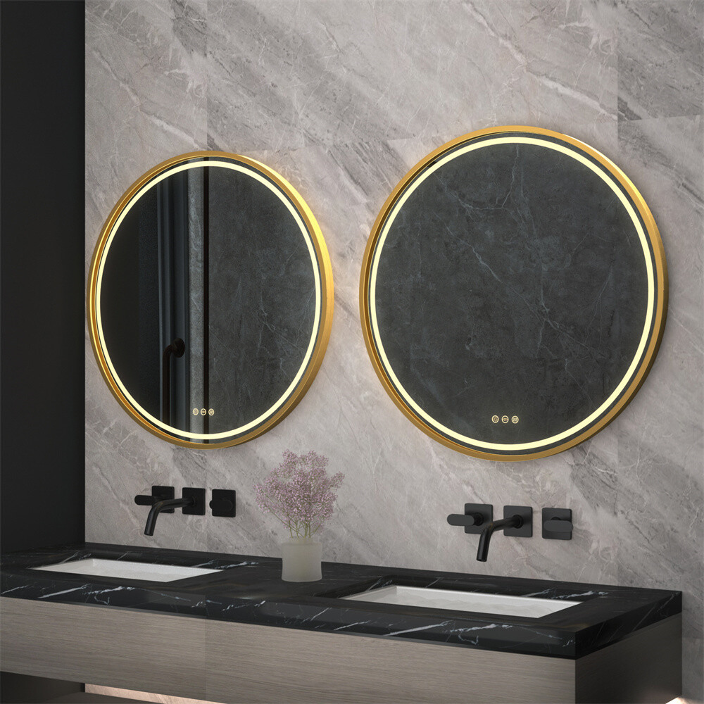 XL Gold/Balck Framed Led Mirror Wall Mounted Bathroom Vanity Makeup Mirror Strap