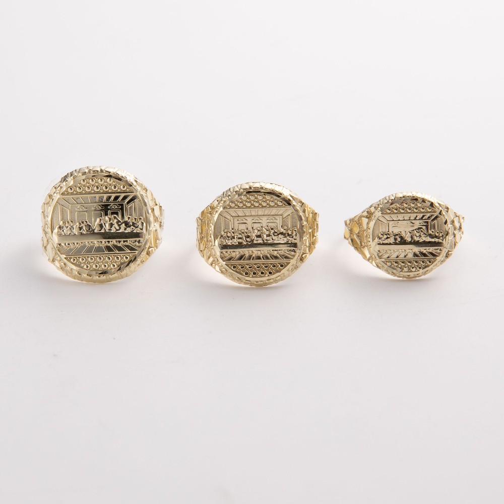 Solid 10K Gold Diamond-Cut Last Supper Nugget Ring Yellow Gold