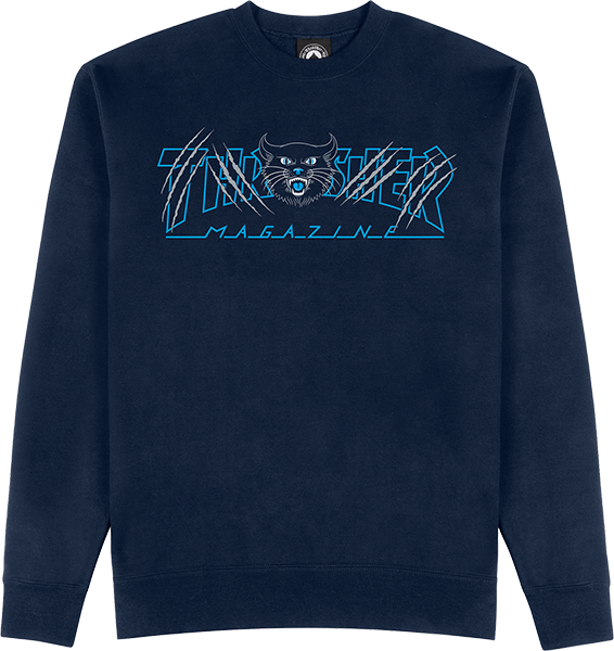 Thrasher Gato Crew Sweatshirt - X-LARGE Navy