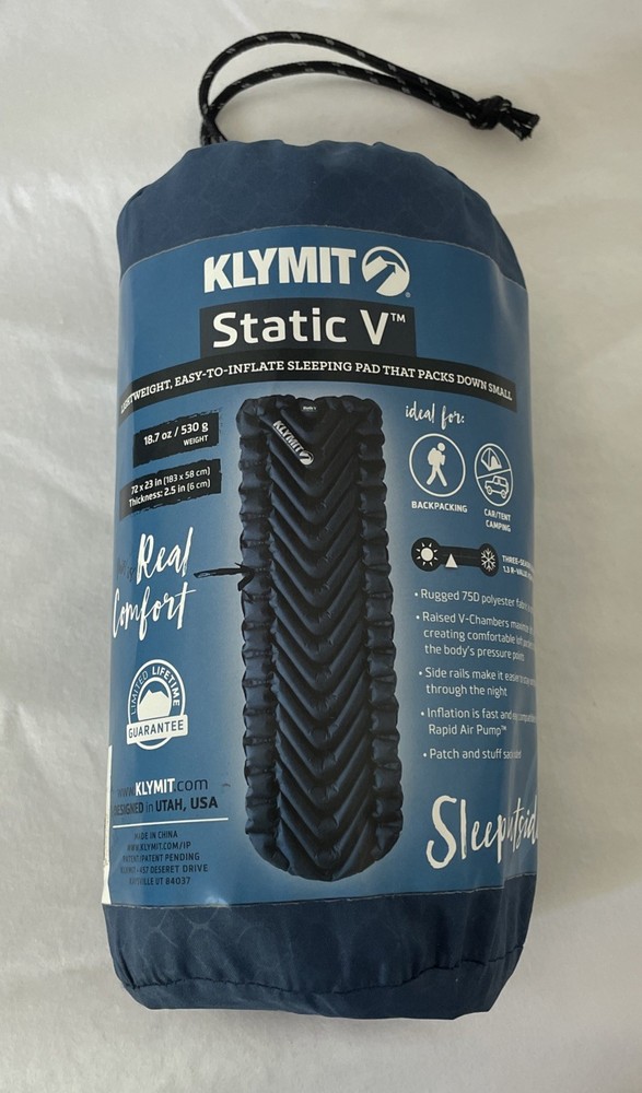 New Klymit Static V Sleeping Pad Camping Hiking Backpacking Lightweight Blue