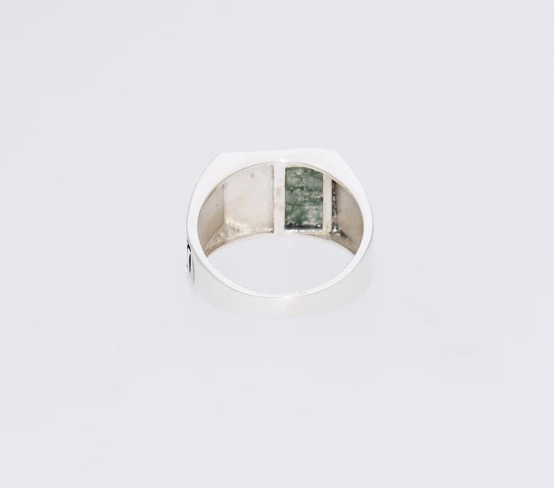Natural Moss Agate Men's Ring Solid 925 Sterling Silver Ring Signet Ring