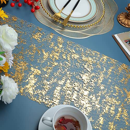 Snowkingdom 2 Pieces Table Runner, Sequin Glitter Foil 2pcs（9ft each） Gold