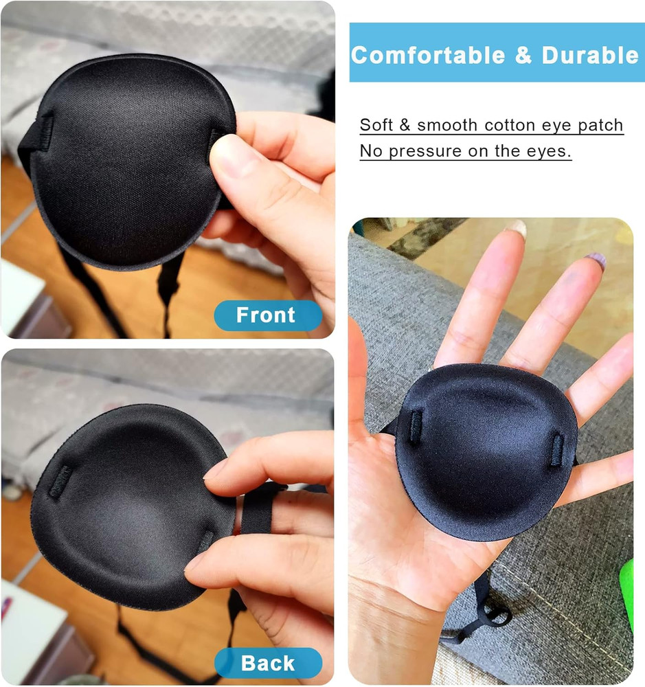 2PCS Adjustable Medical Eye Patch for Amblyopia, Black, for Left or Right Eye