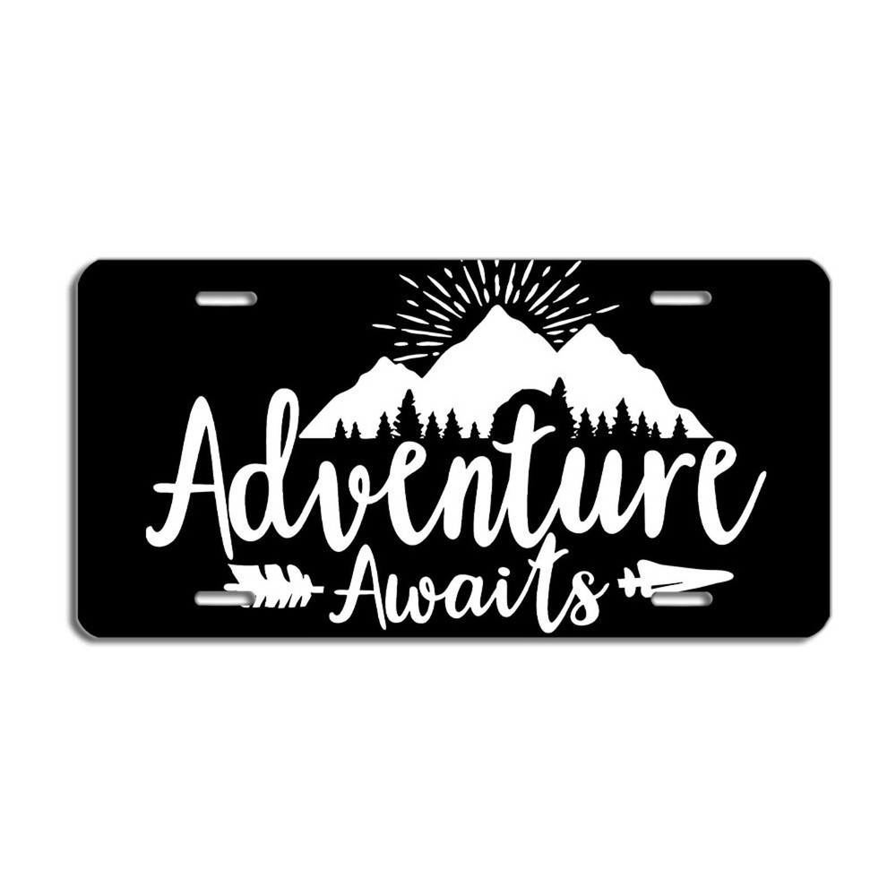 Adventure Awaits License Plate - Black and White