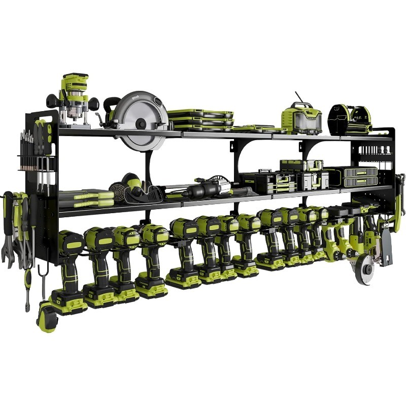 Tool Organizer Wall Mount, 16 Slots, 3-Tier Drill & Cordless Tool Storage Holder