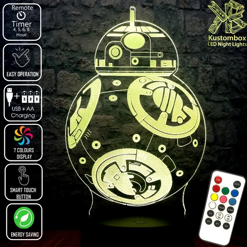 BB-8 DRIOD STAR WARS 3D LED BATTERY USB NIGHT LIGHT WITH 7 COLOUR REMOTE