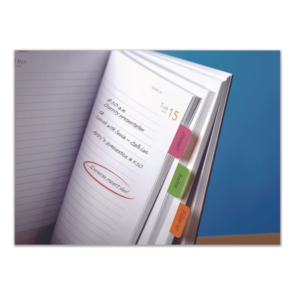 1" Plain Solid Color Tabs, 1/5-Cut, Assorted Colors, 1" Wide, 36/Pack