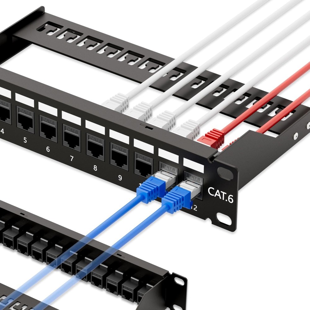 10Gbps Patch Panel 12 Port, 10-Inch Through Coupler RJ45 Cat6 Patch Panel wit...