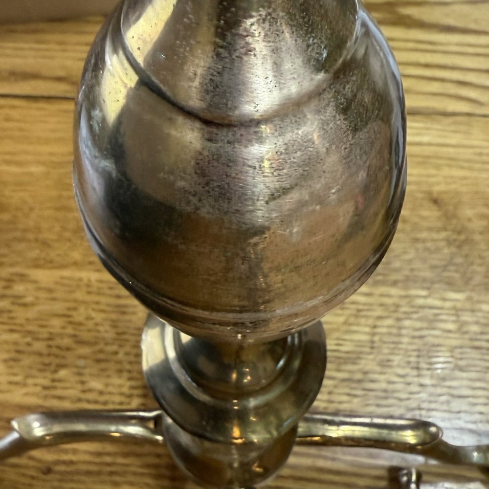 Vintage Pair Solid Brass Fireplace Andirons, Needs Deep Polishing