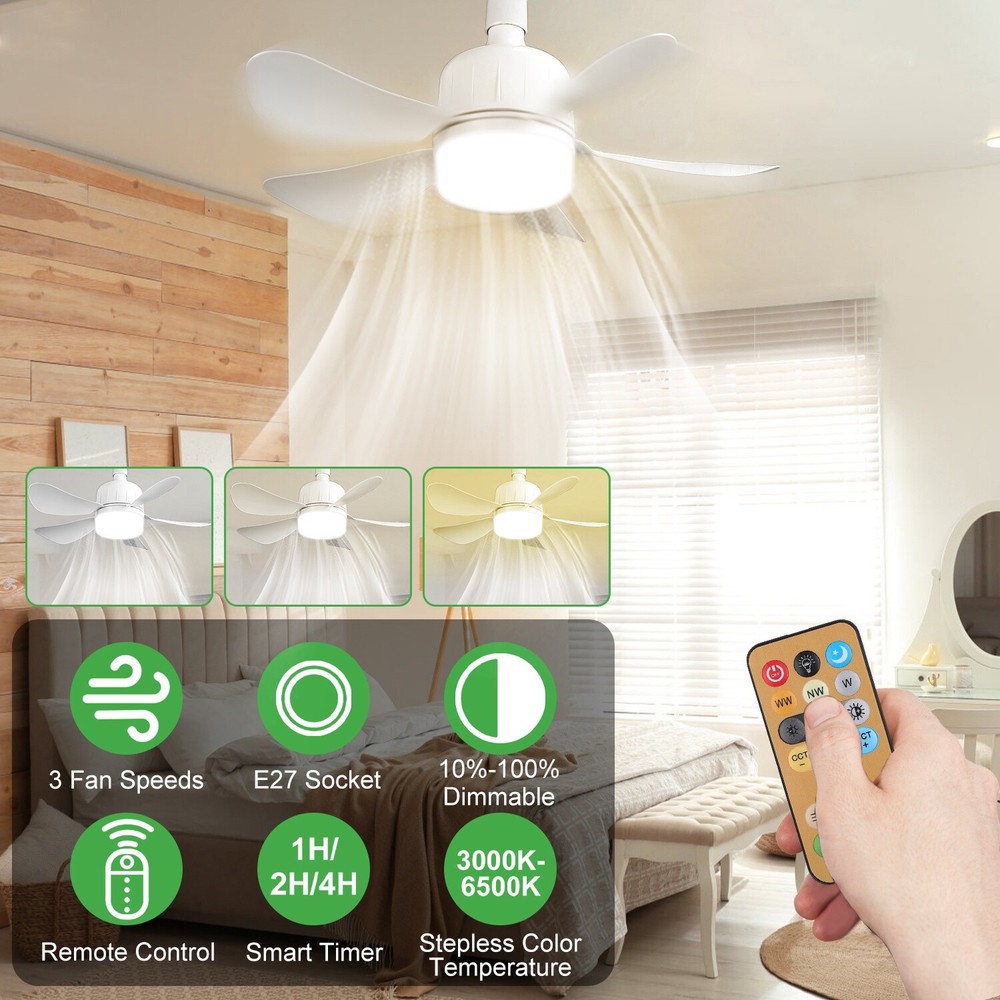 3-Speed Socket Fan Light with Remote & Socket 6 Blades Light Socket
