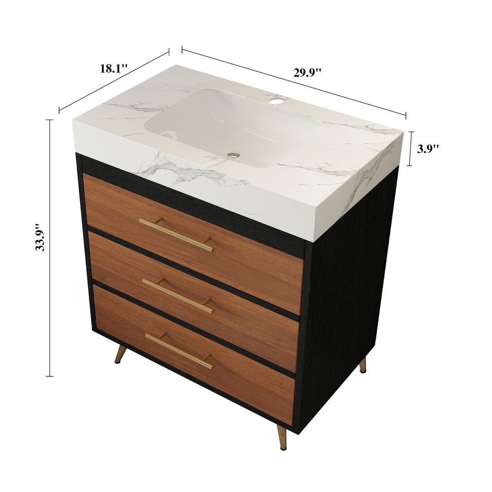 Modern Free-Standing Bathroom Vanity with Ceramic Vessel Sink & Durable Sinter