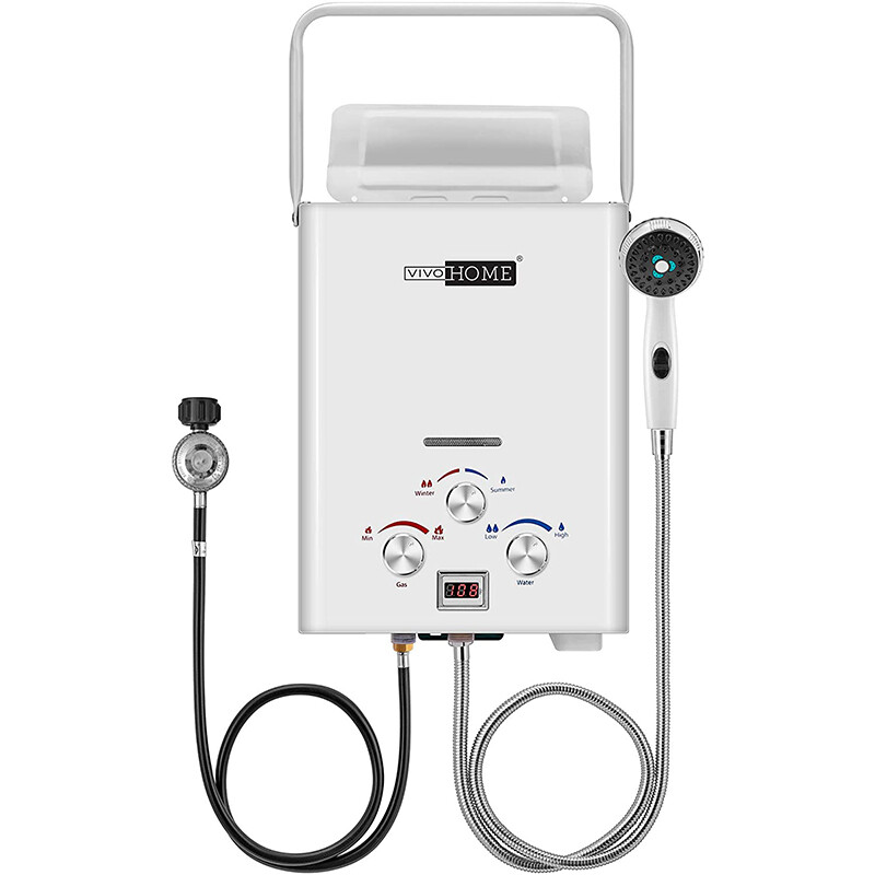 Portable 1.6GMP 6L Propane Gas Tankless Water Heater Digital Display RV Camping