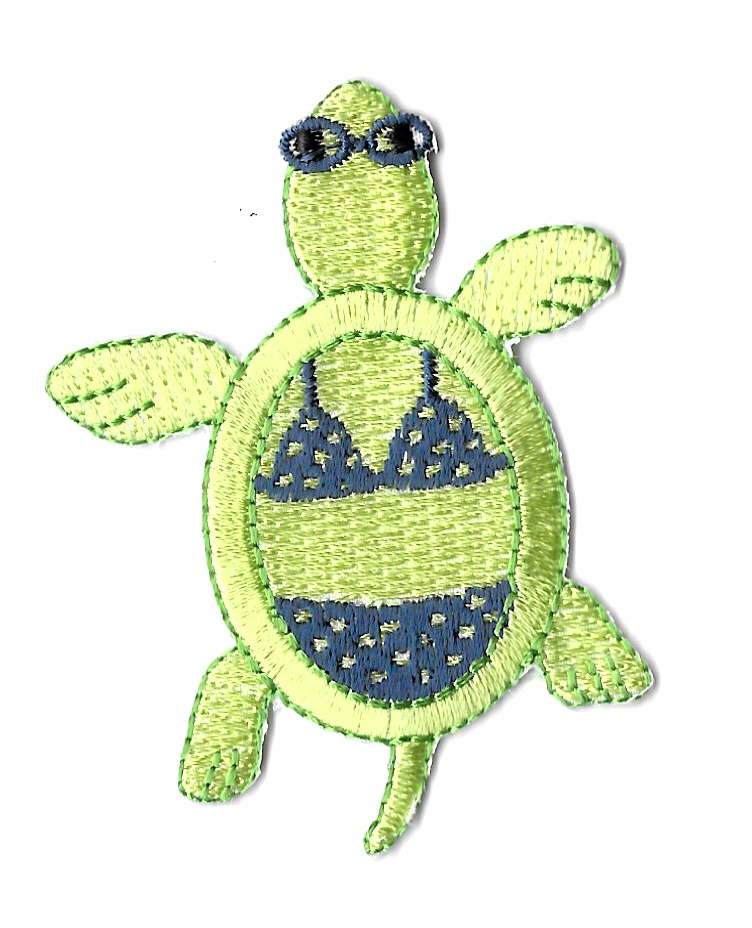 Turtle - Summer - Light Green W/Bikini - Sunglasses - Embroidered Iron On Patch