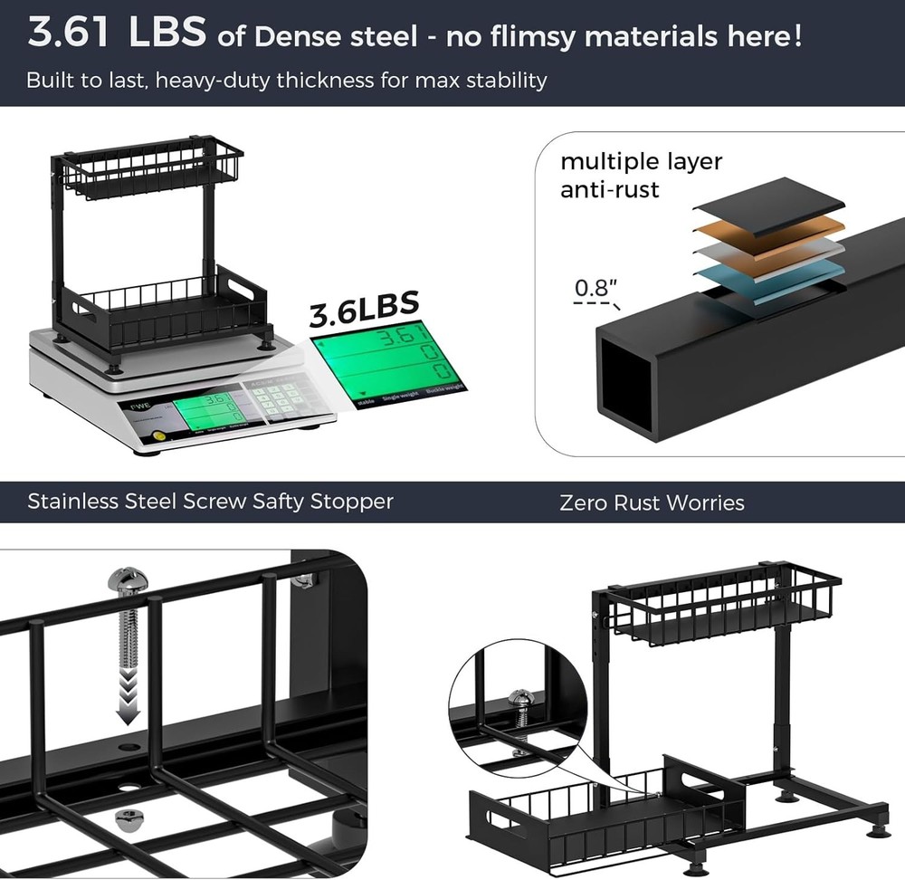 Heavy-Duty 2-Pack Under Sink Pull Out Organizer, Rust & Mildew Resistant Metal