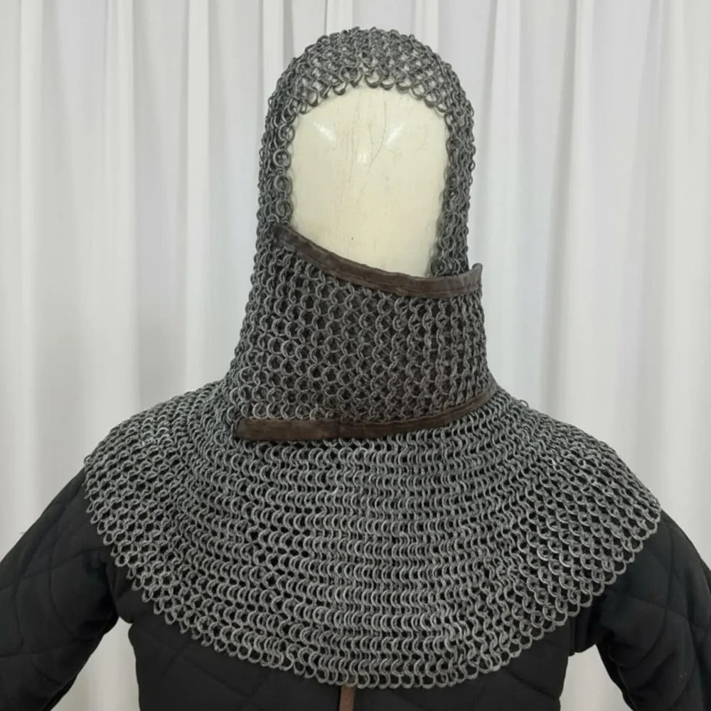 Chainmail Coif with Face Mask – 9mm Flat Ring Riveted with Washers