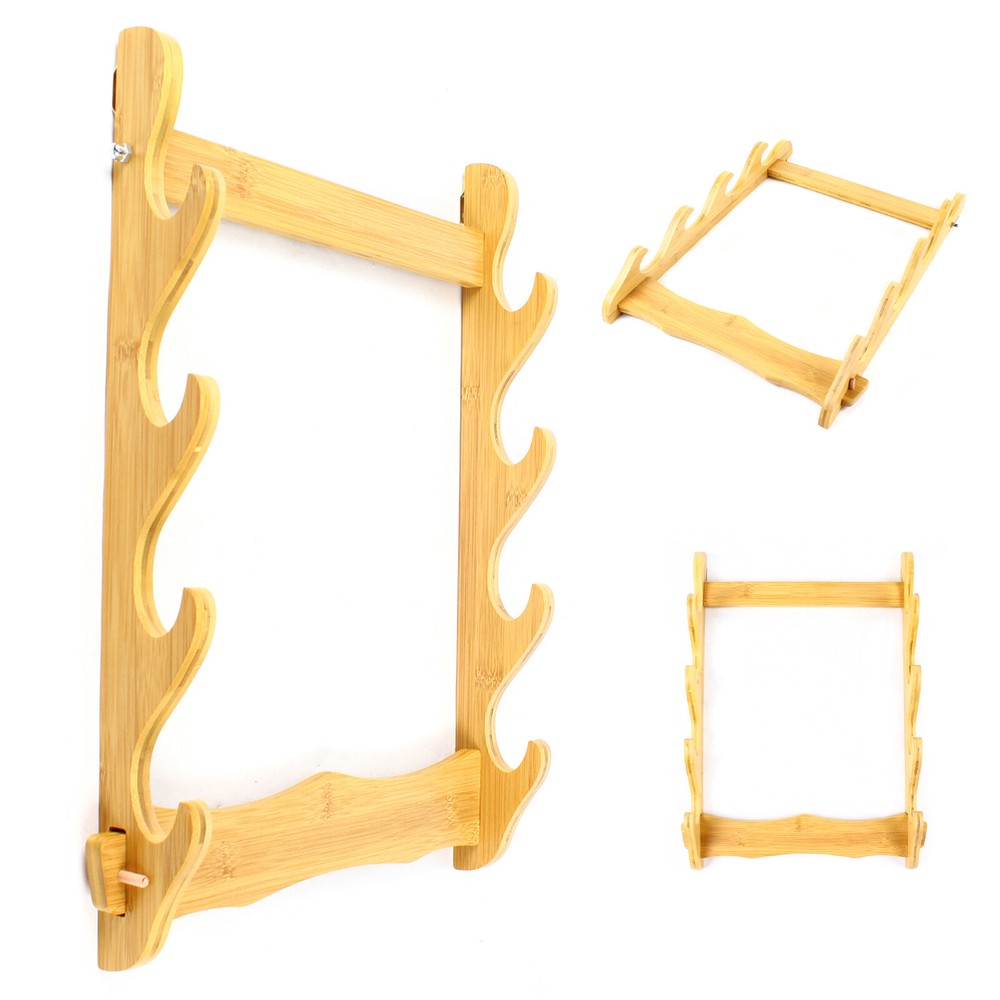 4-Layer Bamboo Mount Display Stand Wall-Mounted Display Rack Sword Mount Stand