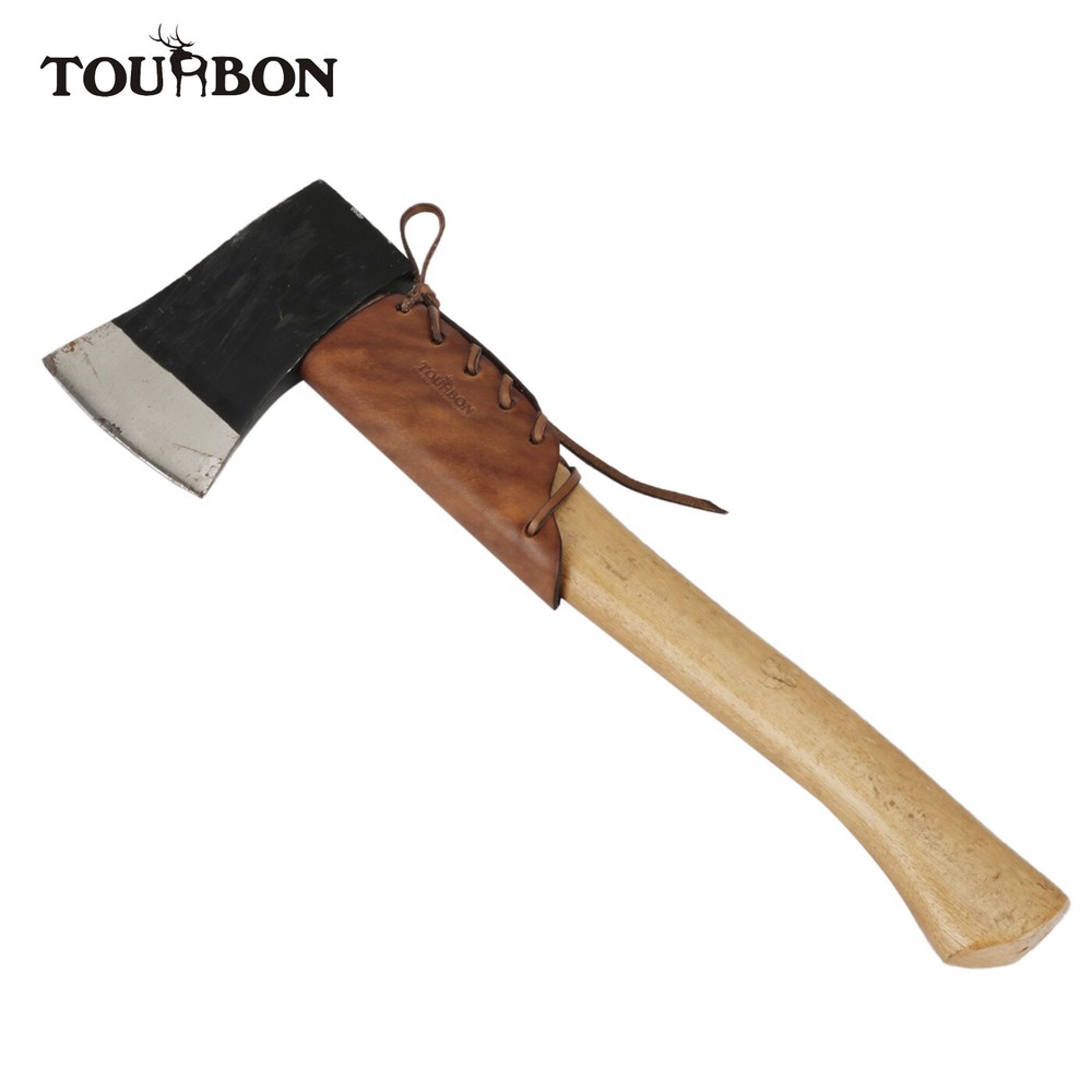 TOURBON Rustic Leather Axe Tool Handle Guard Protector Cover w/ Adjustable Belt