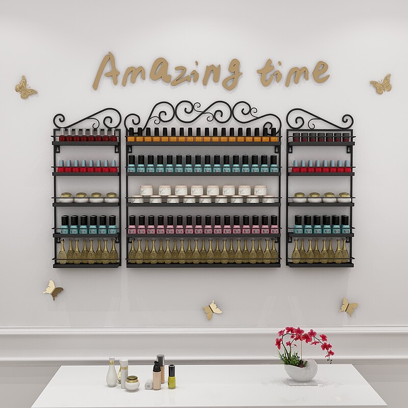 5-Layer Black Nail Polish Rack Large Display Storage Organizer Wall-mounted