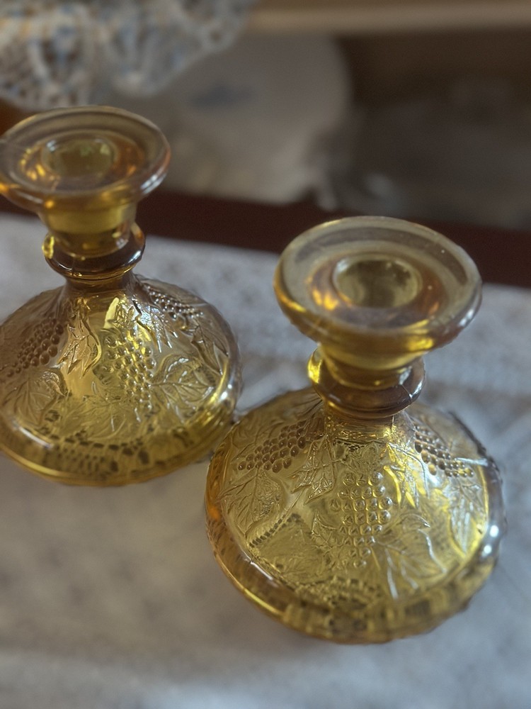 Amber Candlesticks Pair