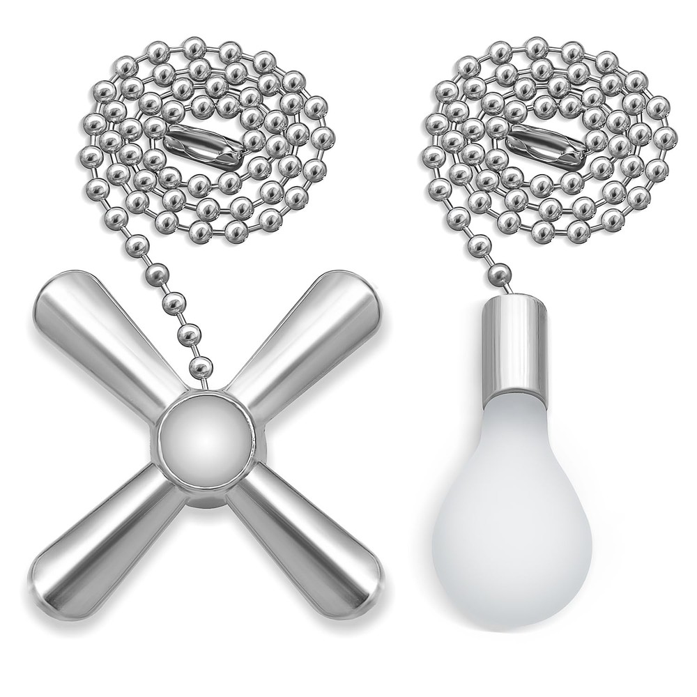 Dotlite Silver Ceiling Fan Pull Chain Set, 2Pack 3mm 12 inches,