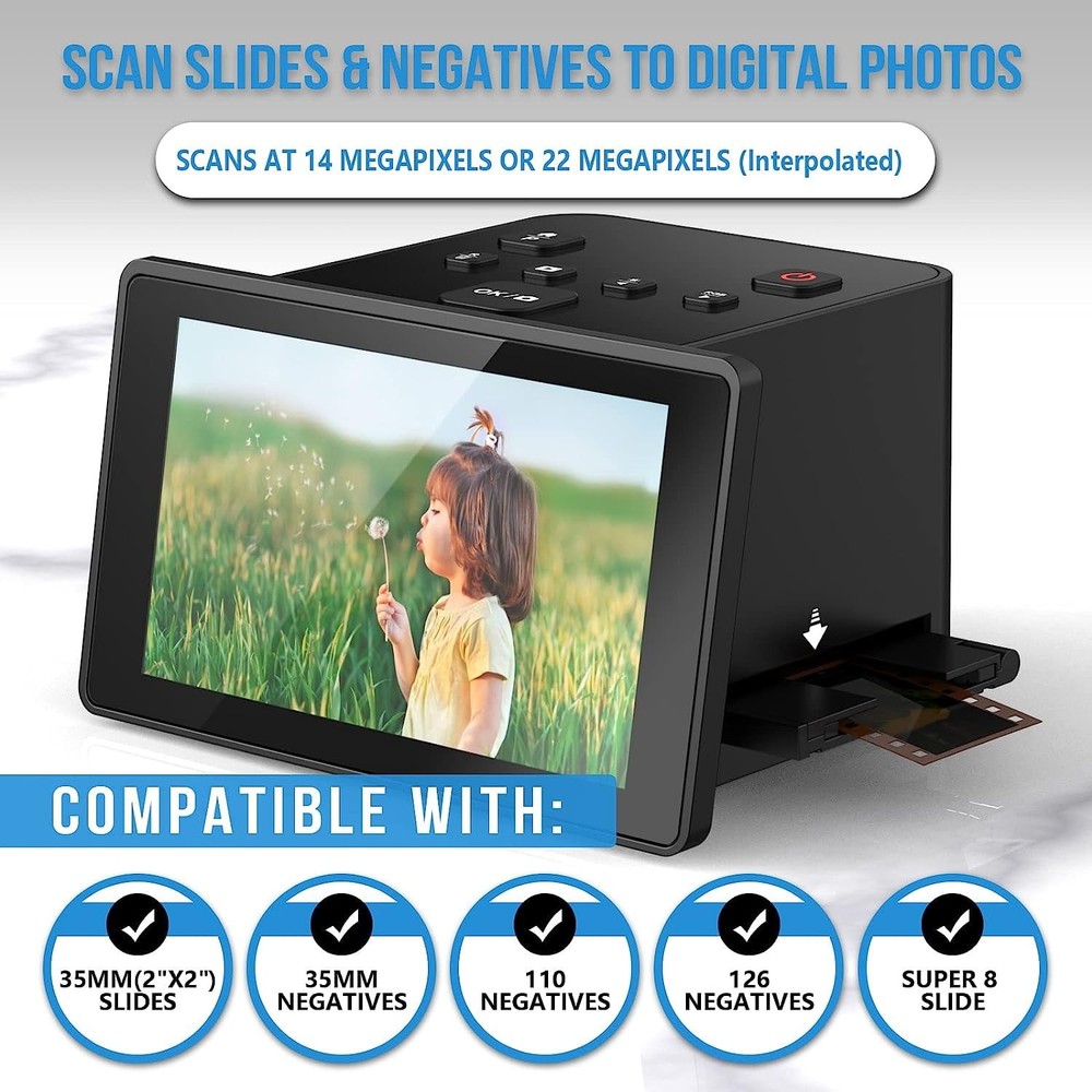 DIGITNOW Slide & Negative Scanner with 5" LCD Screen, Black